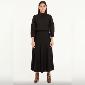 Anthropologie Top BI ^Nk London black sheer blouse long sleeve red accent, M